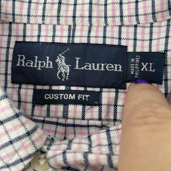 Ralph Lauren Men's XL Custom Fit White Pink Blue Plaid Long Sleeve Button Shirt - Picture 4 of 5